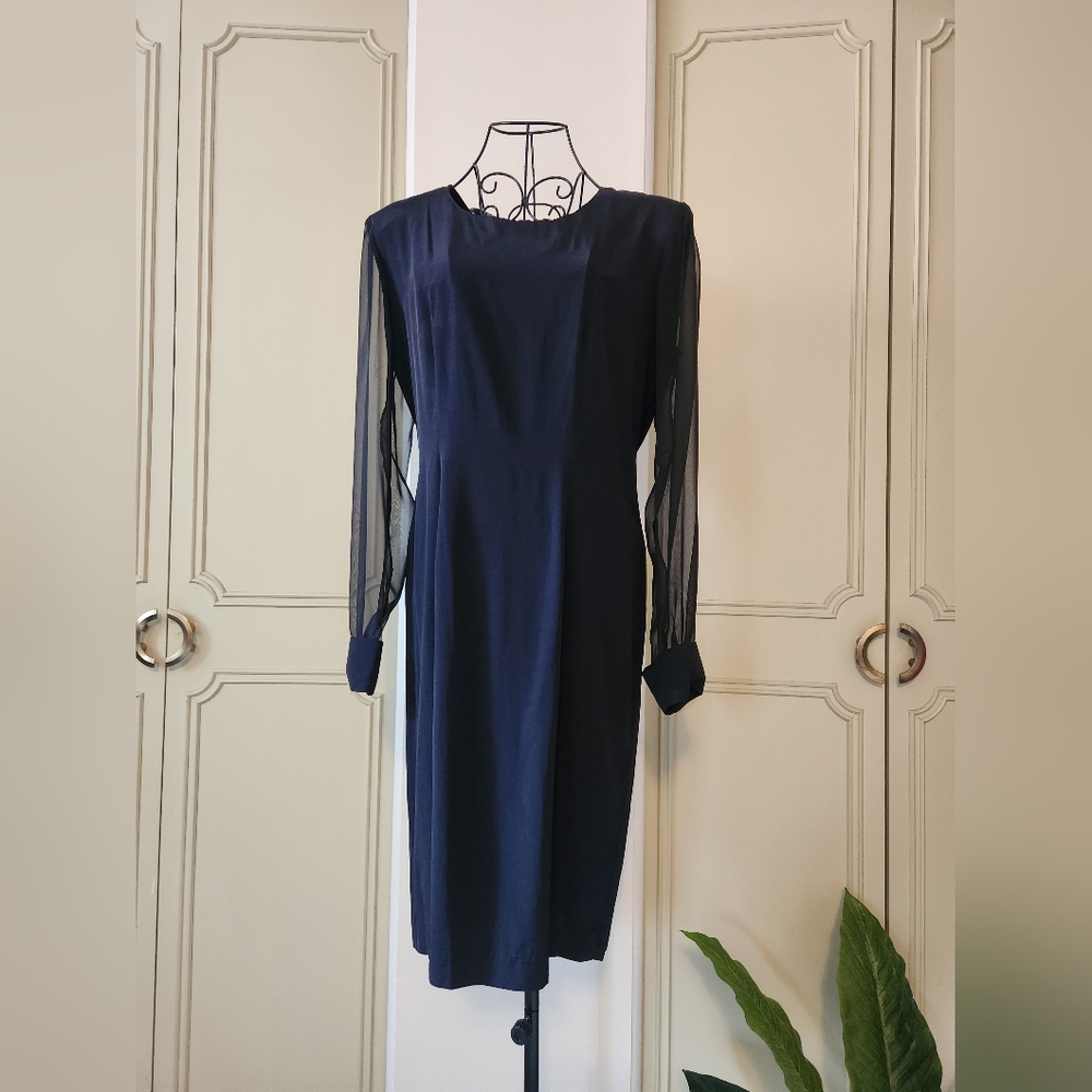 Vintage Gaccina Size 8 Black Dress With Sheer Sleeves